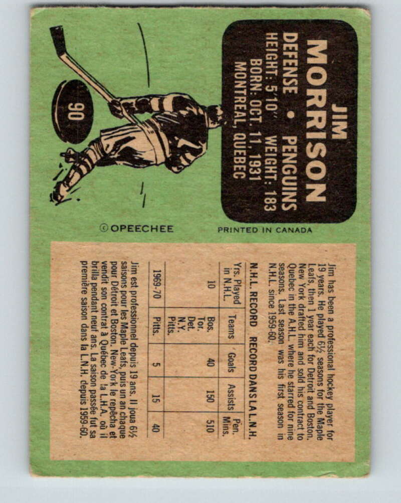 1970-71 O-Pee-Chee #90 Jim Morrison Pittsburgh Penguins V2613