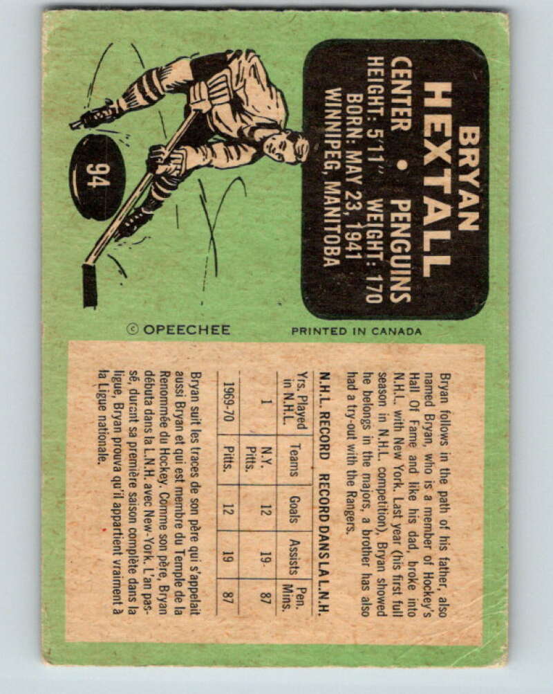 1970-71 O-Pee-Chee #94 Bryan Hextall Pittsburgh Penguins V2619
