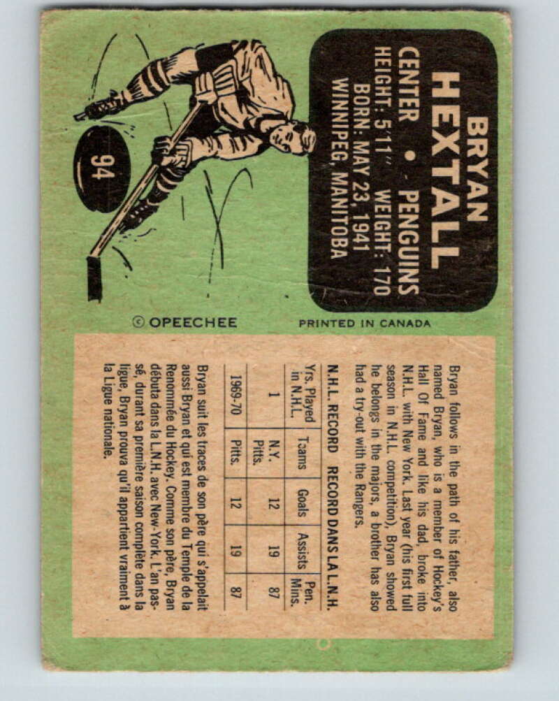 1970-71 O-Pee-Chee #94 Bryan Hextall Pittsburgh Penguins V2620