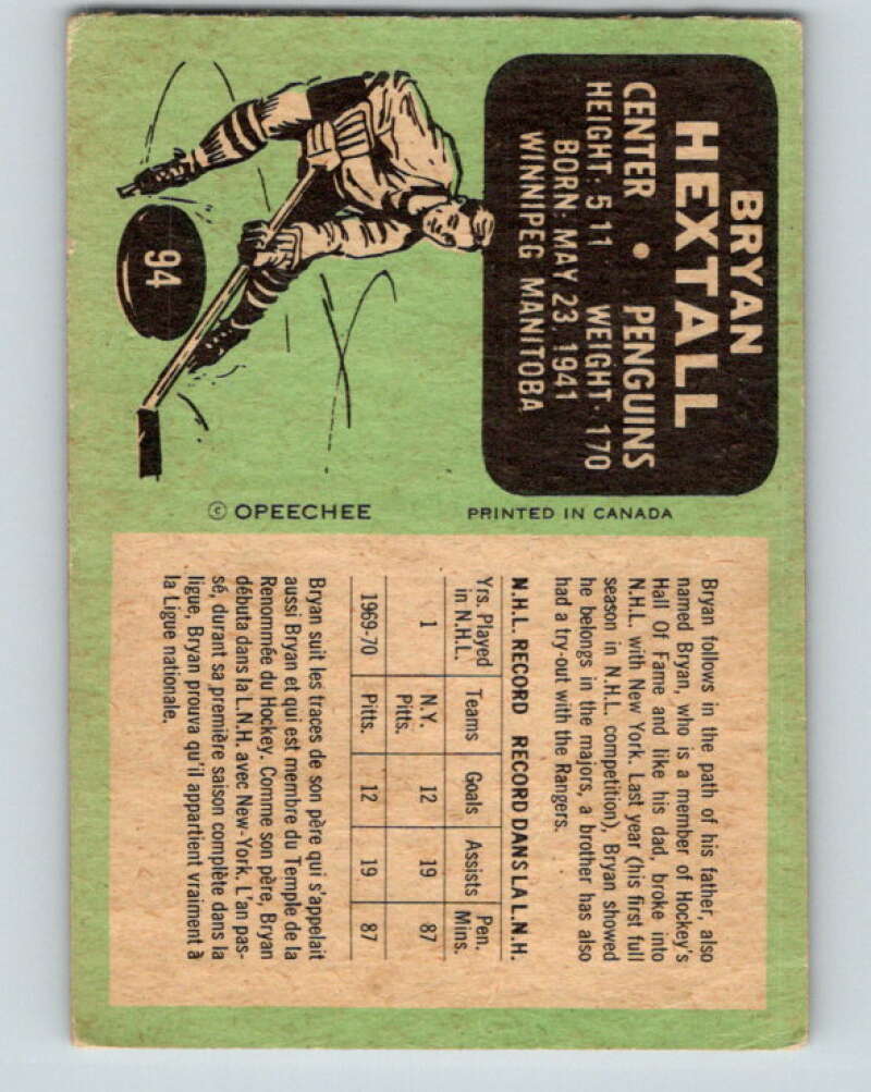 1970-71 O-Pee-Chee #94 Bryan Hextall Pittsburgh Penguins V2621