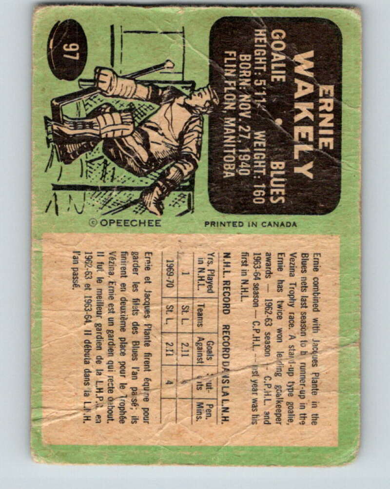 1970-71 O-Pee-Chee #97 Ernie Wakely RC Rookie St. Louis Blues V2629