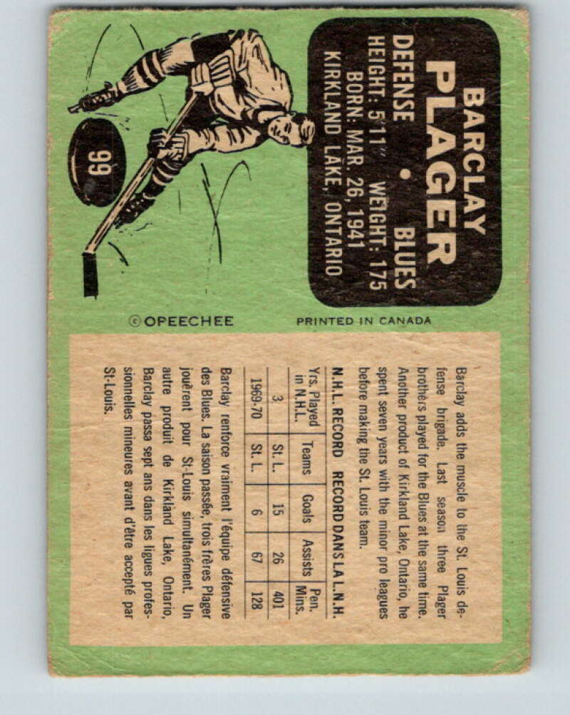 1970-71 O-Pee-Chee #99 Barclay Plager St. Louis Blues V2633
