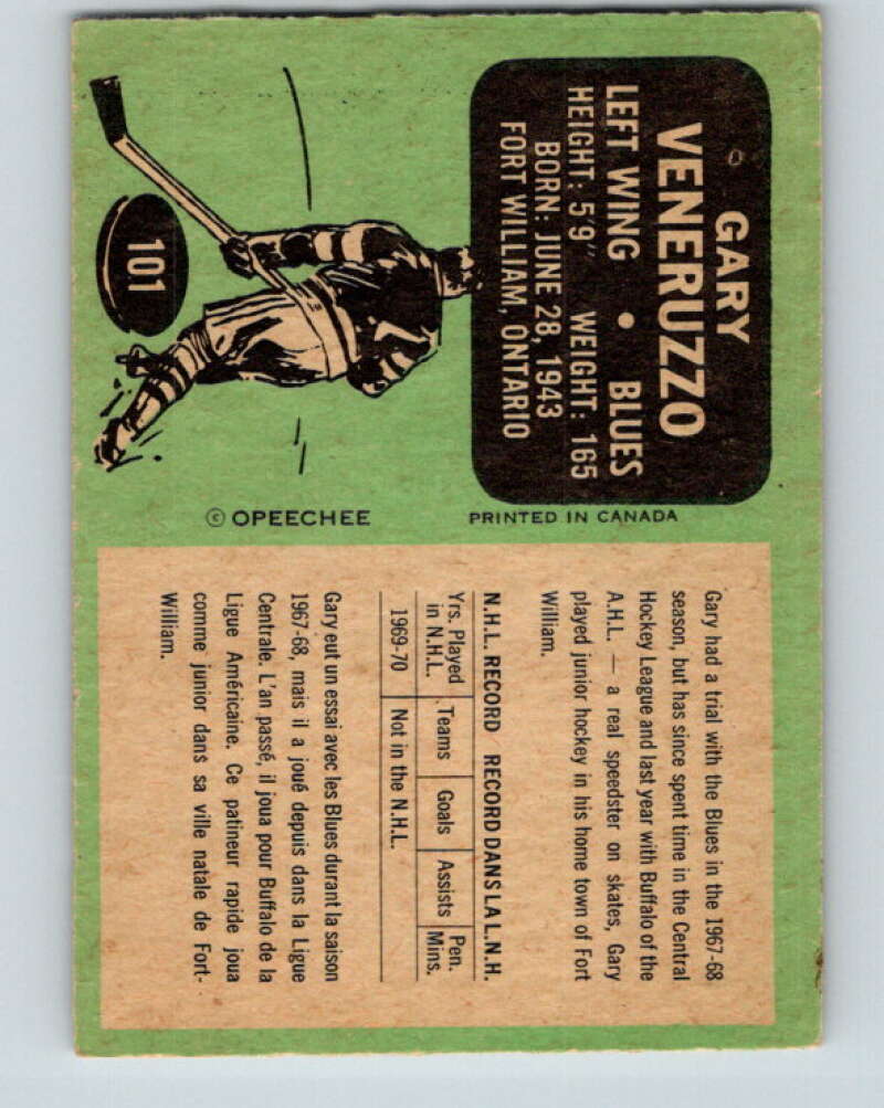 1970-71 O-Pee-Chee #101 Gary Veneruzzo St. Louis Blues V2636