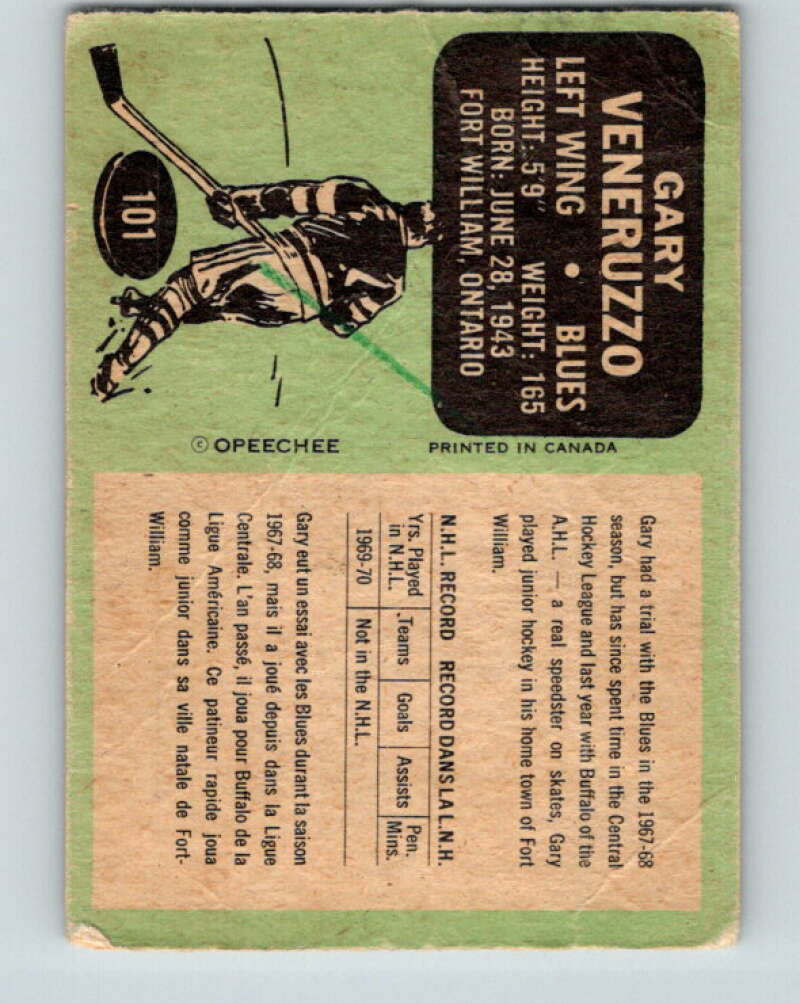 1970-71 O-Pee-Chee #101 Gary Veneruzzo St. Louis Blues V2638