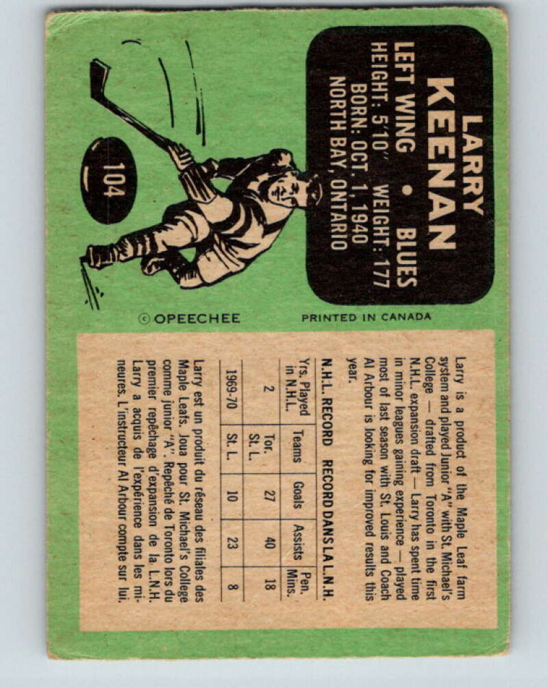 1970-71 O-Pee-Chee #104 Larry Keenan St. Louis Blues V2644