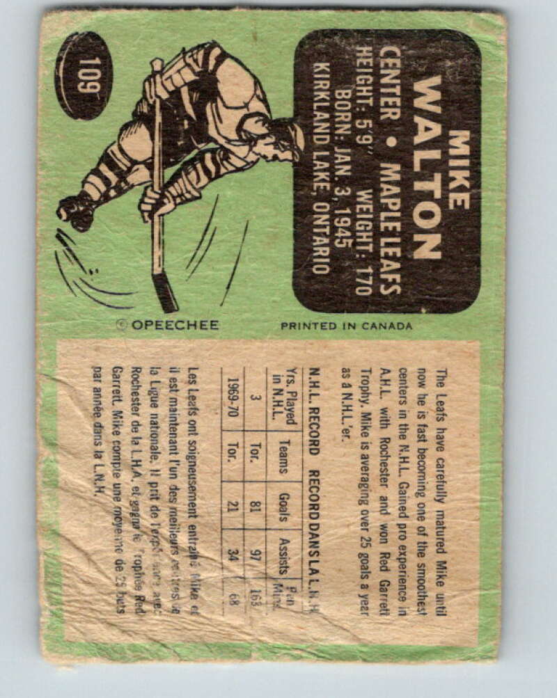 1970-71 O-Pee-Chee #109 Mike Walton Toronto Maple Leafs V2661