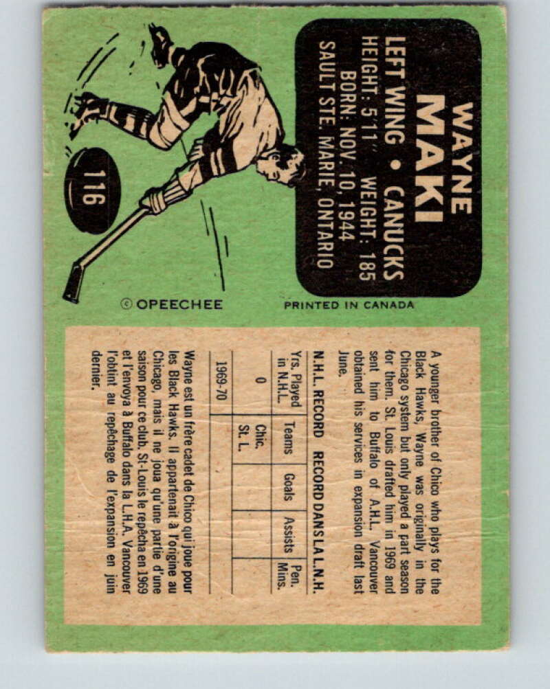 1970-71 O-Pee-Chee #116 Wayne Maki Vancouver Canucks V2674