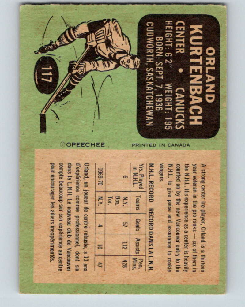 1970-71 O-Pee-Chee #117 Orland Kurtenbach Vancouver Canucks V2675