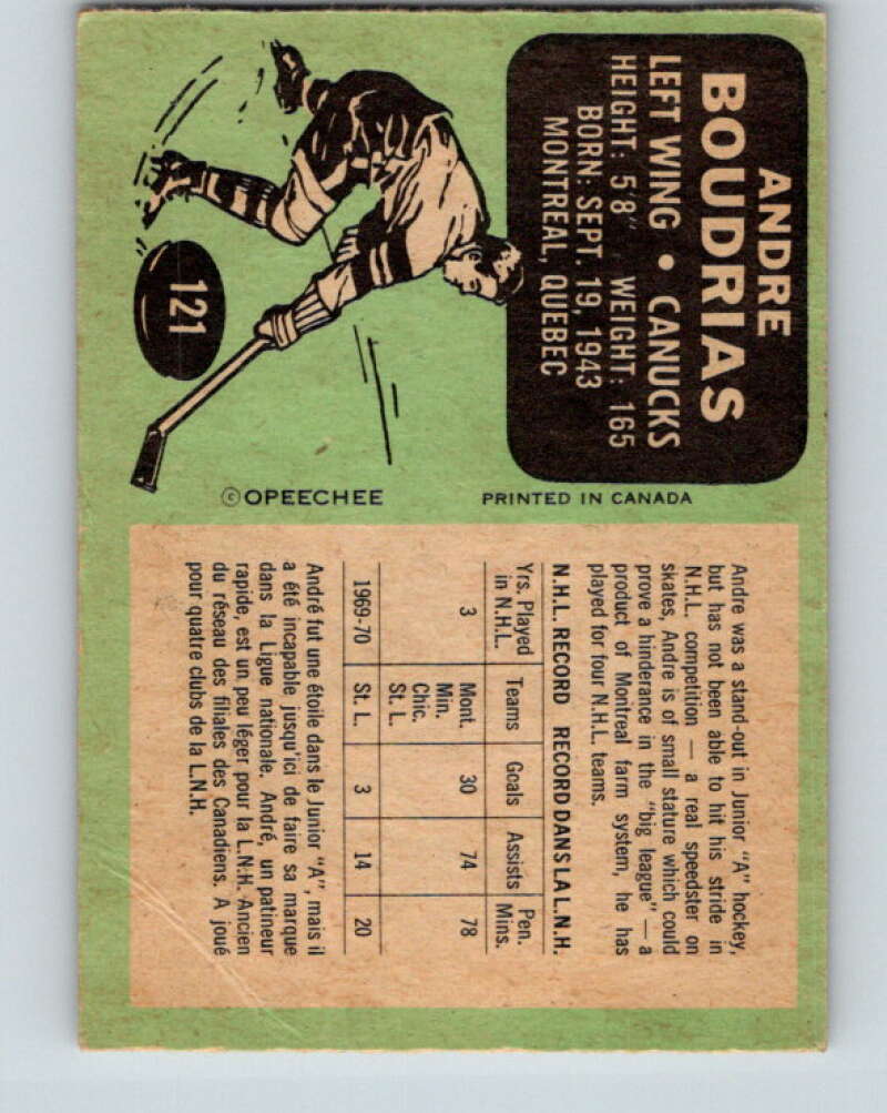 1970-71 O-Pee-Chee #121 Andre Boudrias Vancouver Canucks V2684