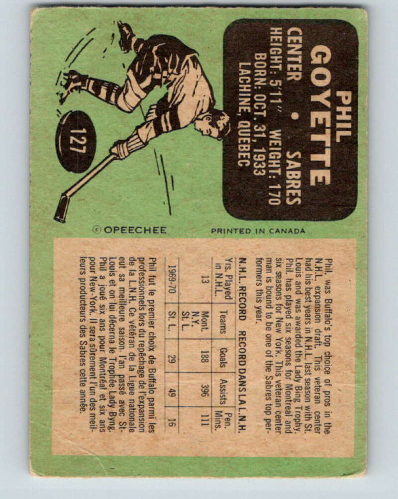 1970-71 O-Pee-Chee #127 Phil Goyette Buffalo Sabres V2695
