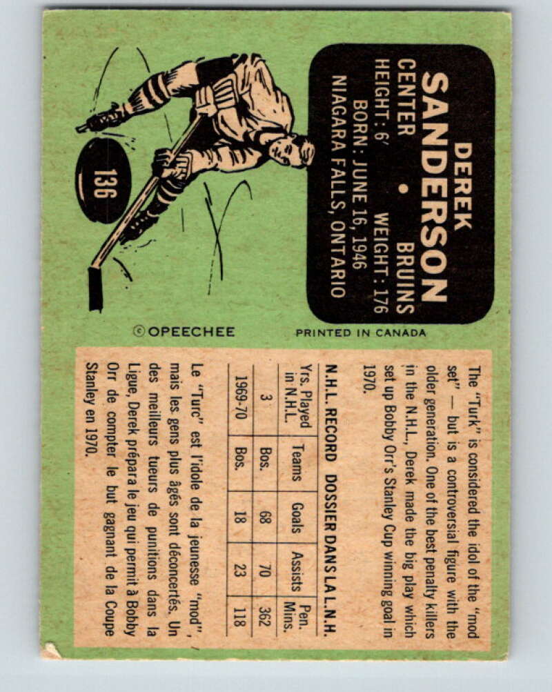 1970-71 O-Pee-Chee #136 Derek Sanderson Boston Bruins V2718