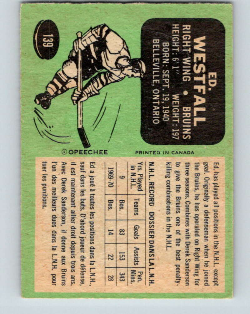 1970-71 O-Pee-Chee #139 Ed Westfall Boston Bruins V2730