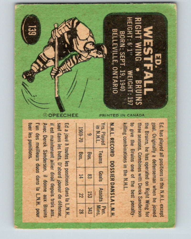 1970-71 O-Pee-Chee #139 Ed Westfall Boston Bruins V2731