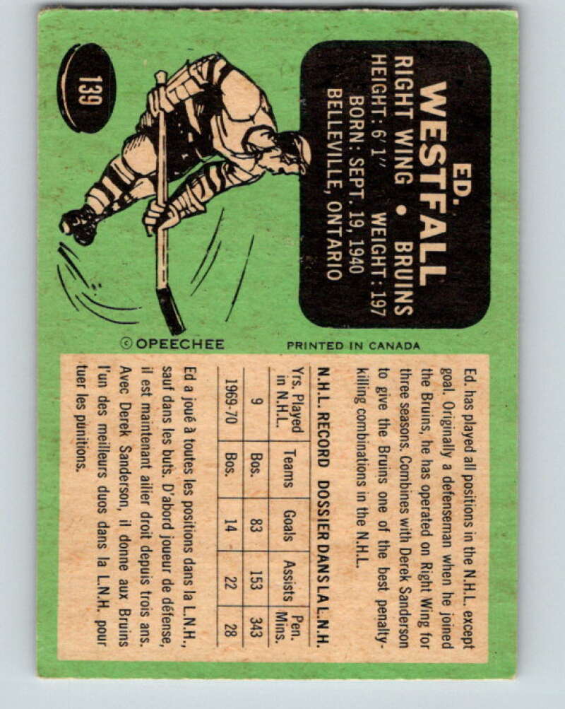 1970-71 O-Pee-Chee #139 Ed Westfall Boston Bruins V2732