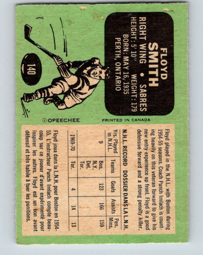 1970-71 O-Pee-Chee #140 Floyd Smith Buffalo Sabres V2734
