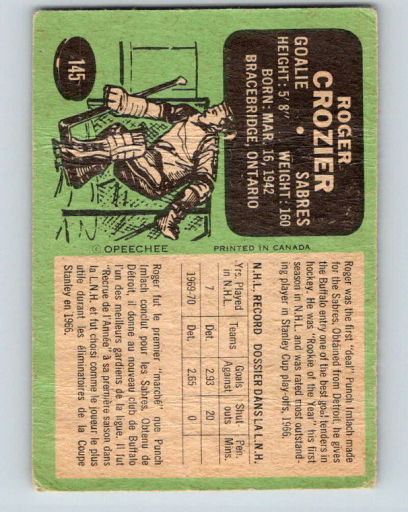 1970-71 O-Pee-Chee #145 Roger Crozier Buffalo Sabres V2747