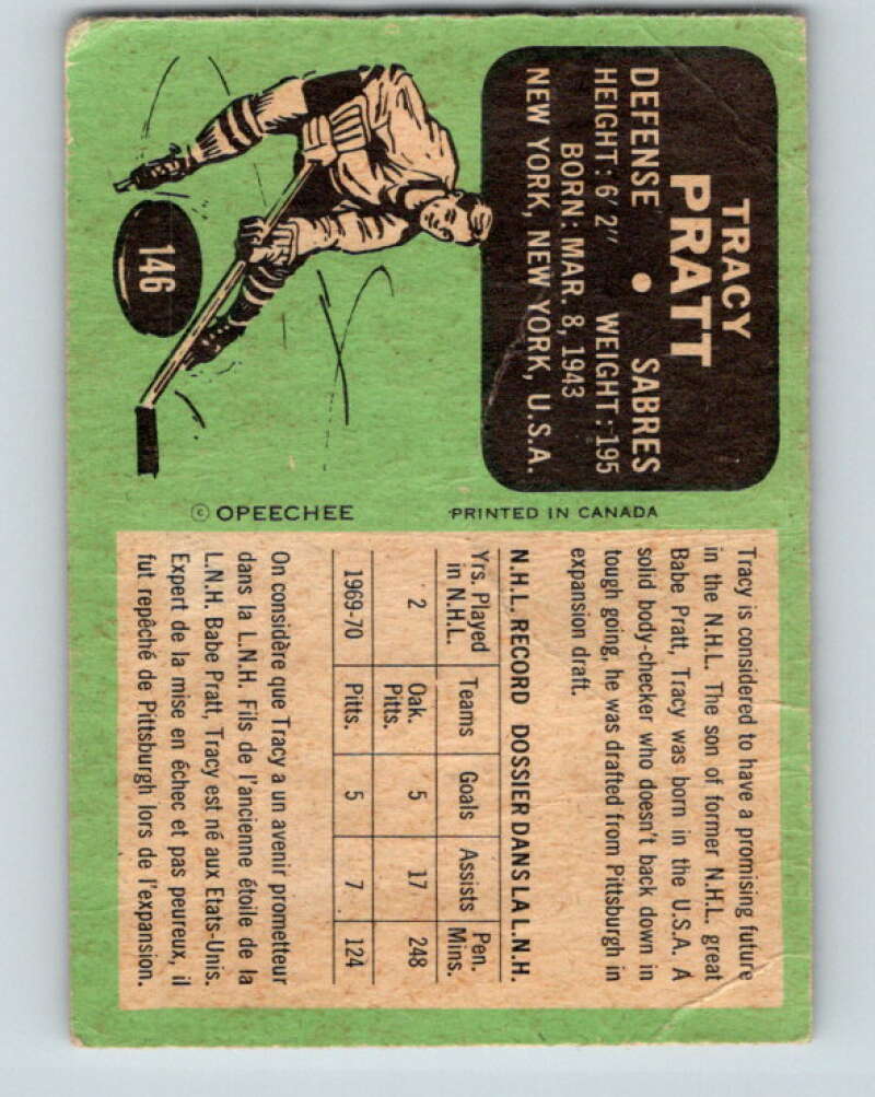 1970-71 O-Pee-Chee #146 Tracy Pratt Buffalo Sabres V2748