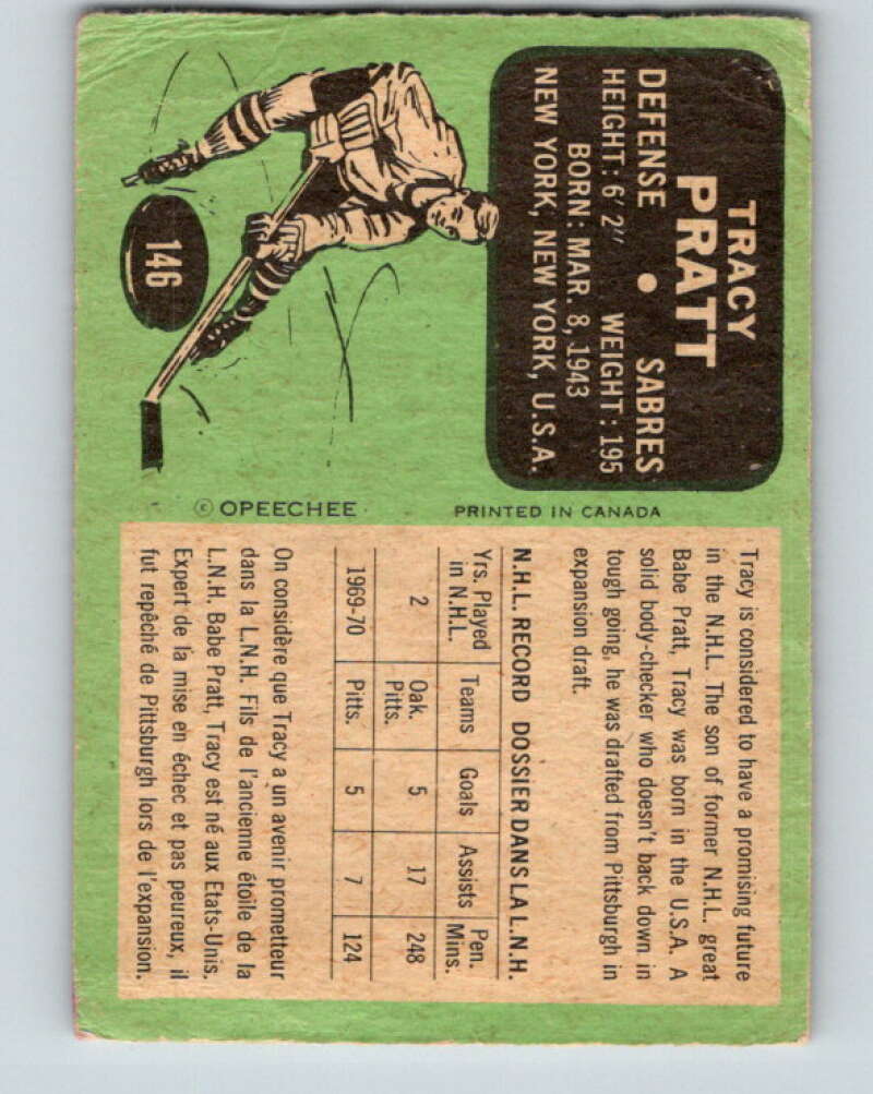 1970-71 O-Pee-Chee #146 Tracy Pratt Buffalo Sabres V2749