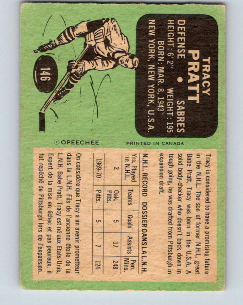 1970-71 O-Pee-Chee #146 Tracy Pratt Buffalo Sabres V2750