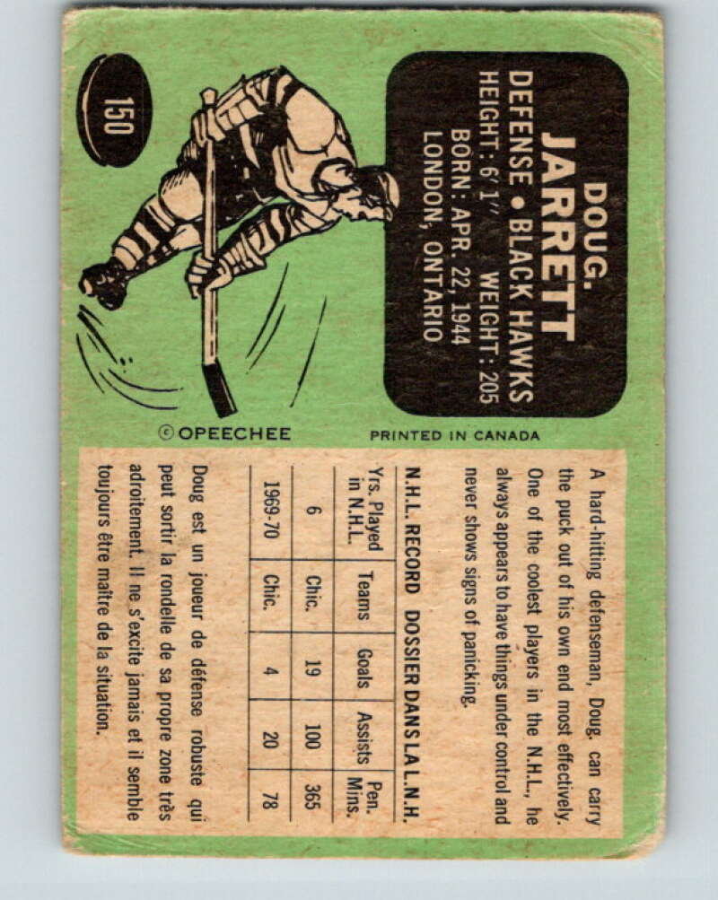 1970-71 O-Pee-Chee #150 Doug Jarrett Chicago Blackhawks V2764