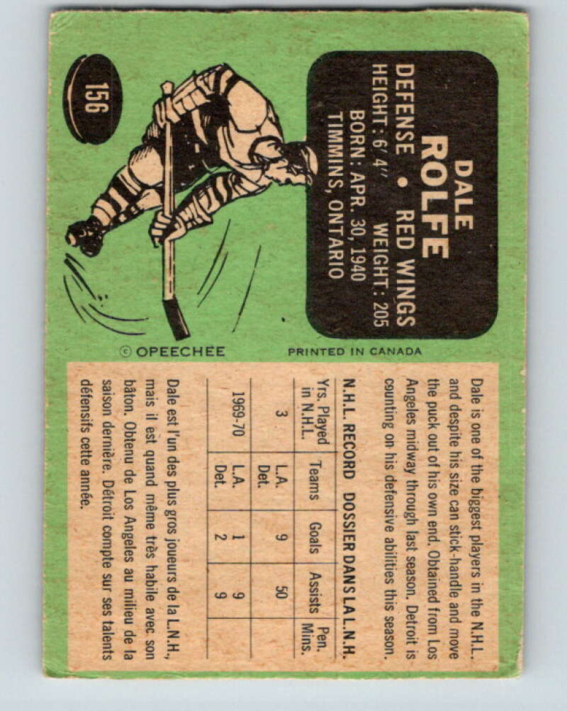 1970-71 O-Pee-Chee #156 Dale Rolfe Detroit Red Wings V2783
