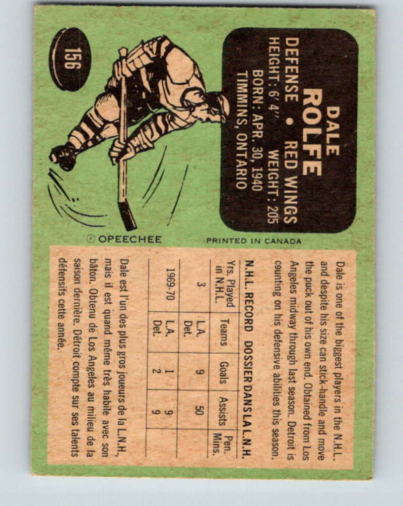 1970-71 O-Pee-Chee #156 Dale Rolfe Detroit Red Wings V2784