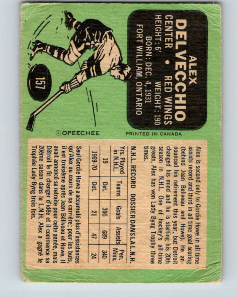1970-71 O-Pee-Chee #157 Alex Delvecchio Detroit Red Wings V2785
