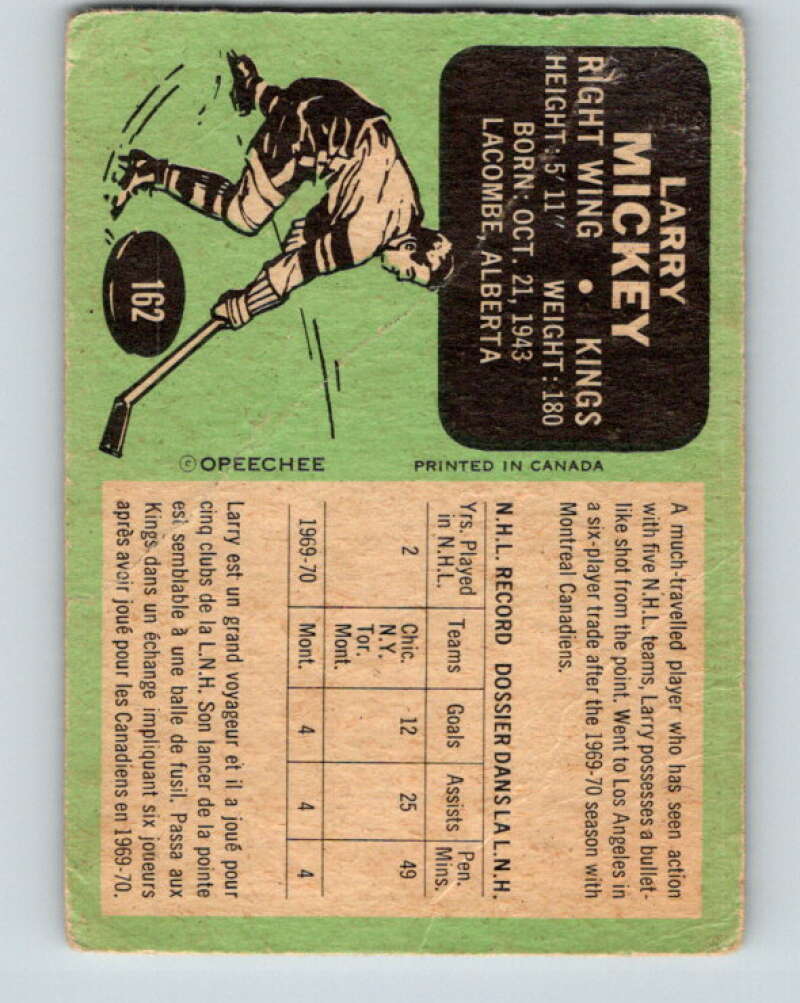 1970-71 O-Pee-Chee #162 Larry Mickey Los Angeles Kings V2805