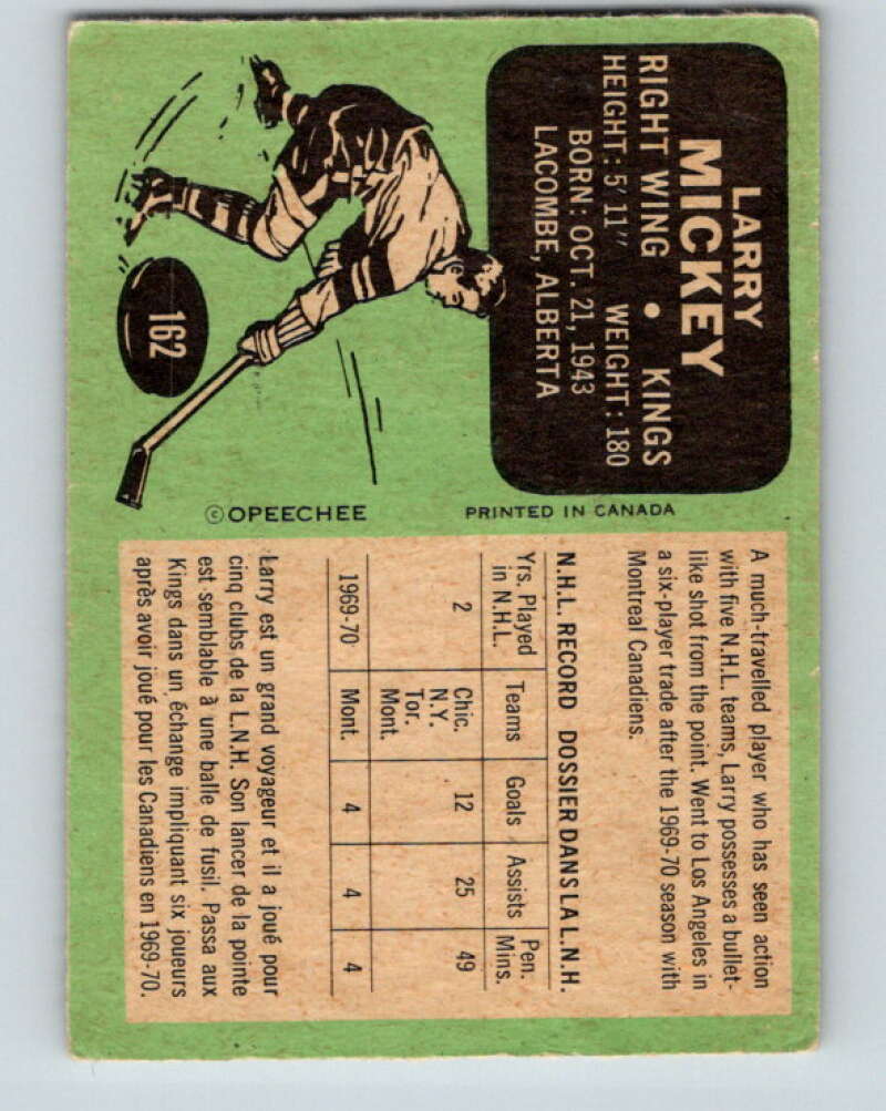 1970-71 O-Pee-Chee #162 Larry Mickey Los Angeles Kings V2807