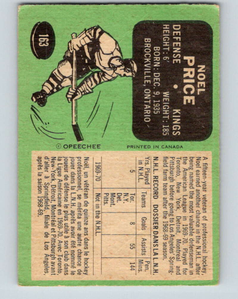 1970-71 O-Pee-Chee #163 Noel Price Los Angeles Kings V2809