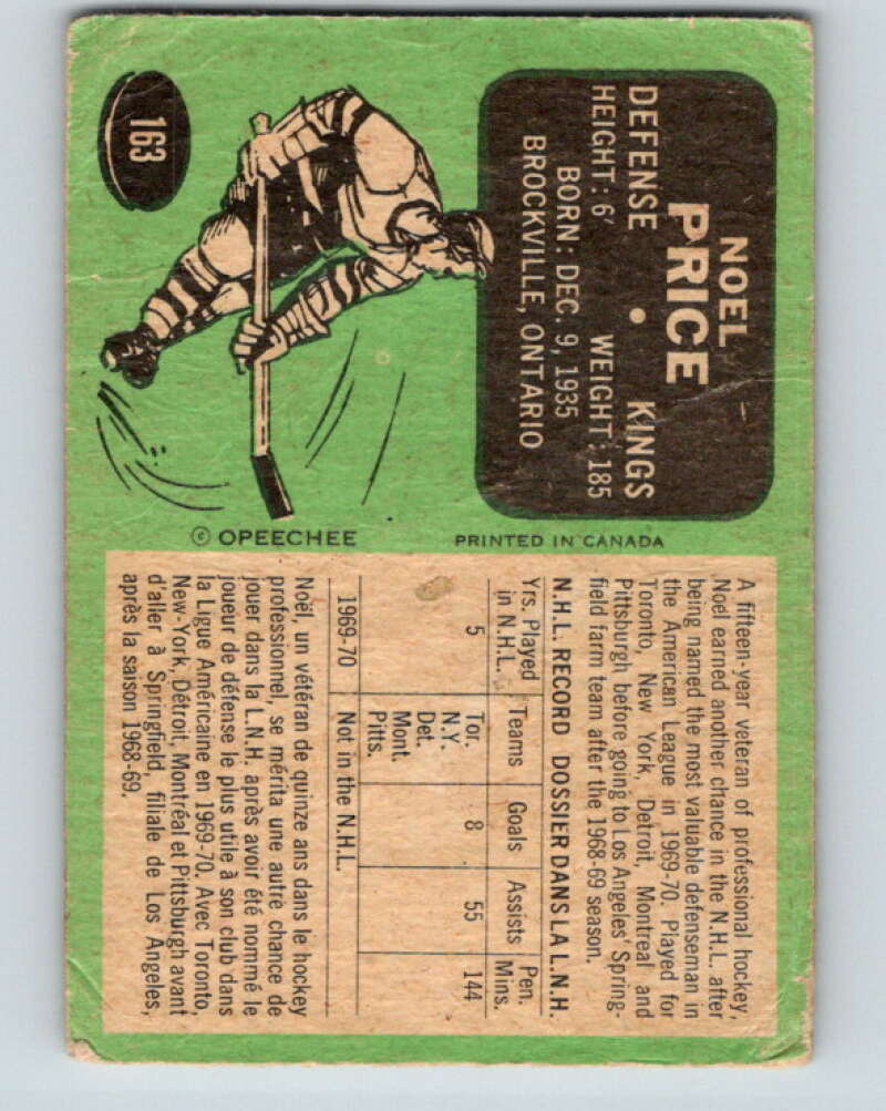 1970-71 O-Pee-Chee #163 Noel Price Los Angeles Kings V2810