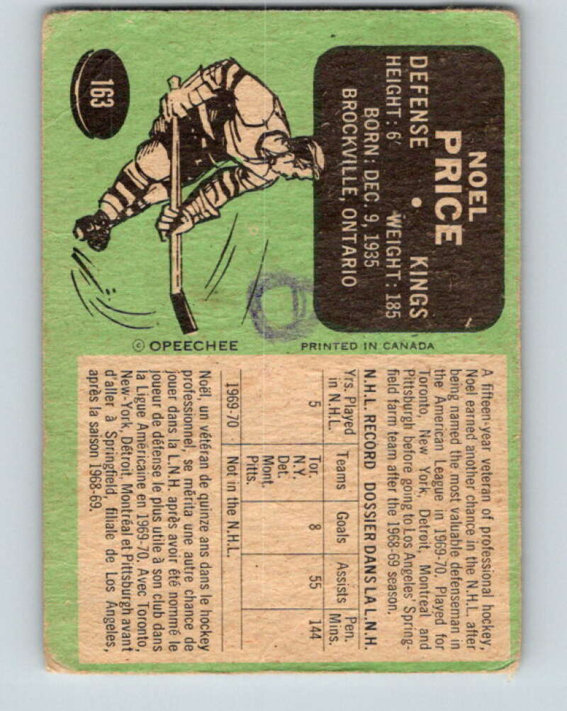 1970-71 O-Pee-Chee #163 Noel Price Los Angeles Kings V2813