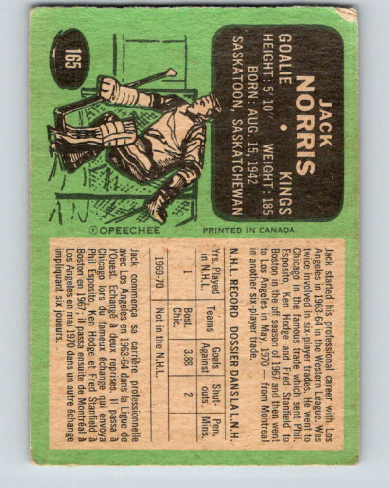 1970-71 O-Pee-Chee #165 Jack Norris RC Rookie Los Angeles Kings V2817