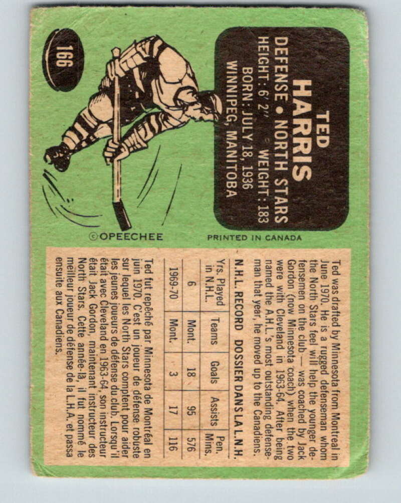 1970-71 O-Pee-Chee #166 Ted Harris Minnesota North Stars V2818