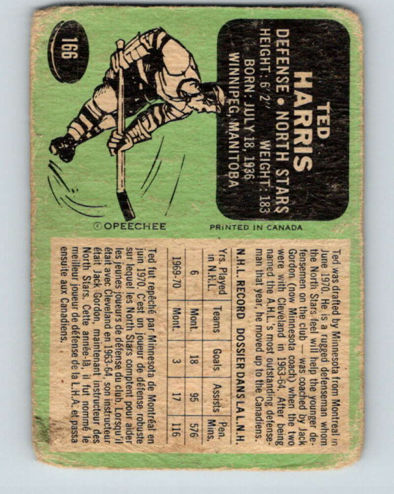 1970-71 O-Pee-Chee #166 Ted Harris Minnesota North Stars V2819