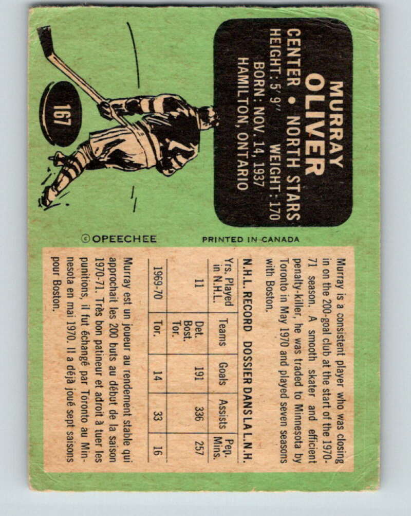 1970-71 O-Pee-Chee #167 Murray Oliver Minnesota North Stars V2821
