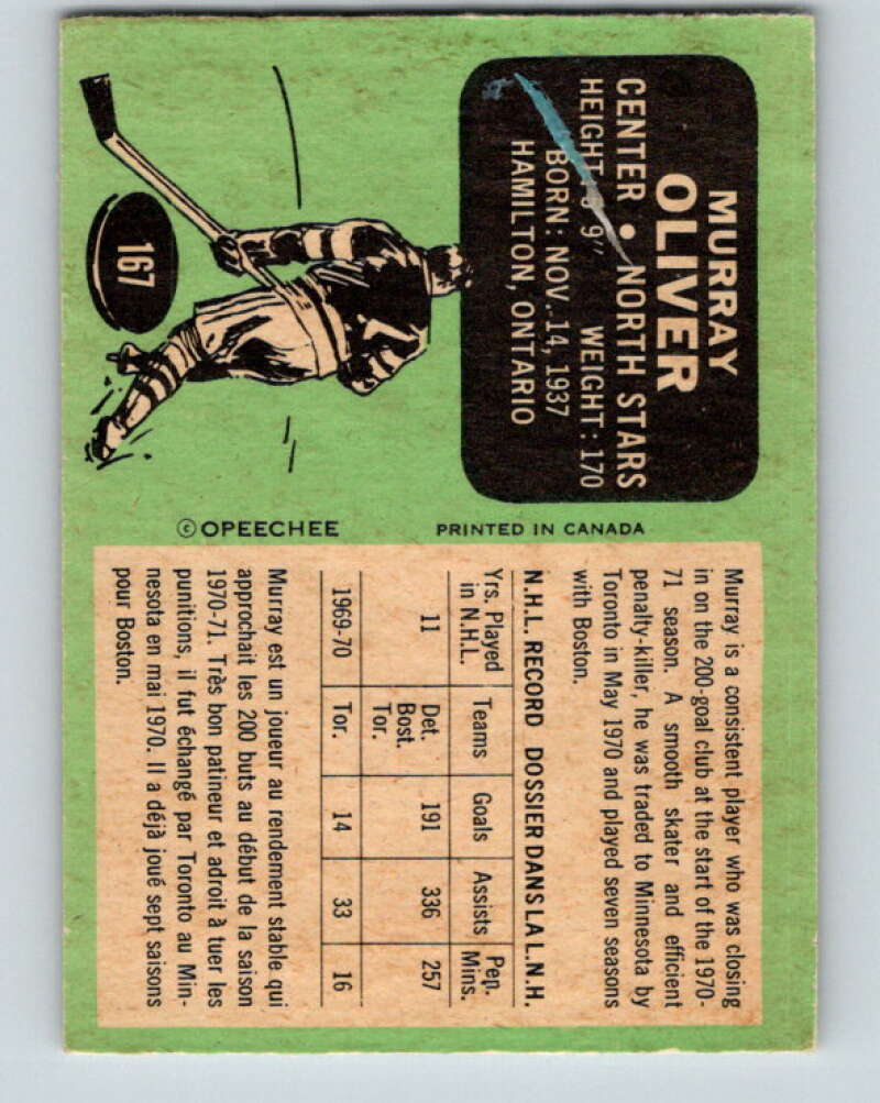 1970-71 O-Pee-Chee #167 Murray Oliver Minnesota North Stars V2822