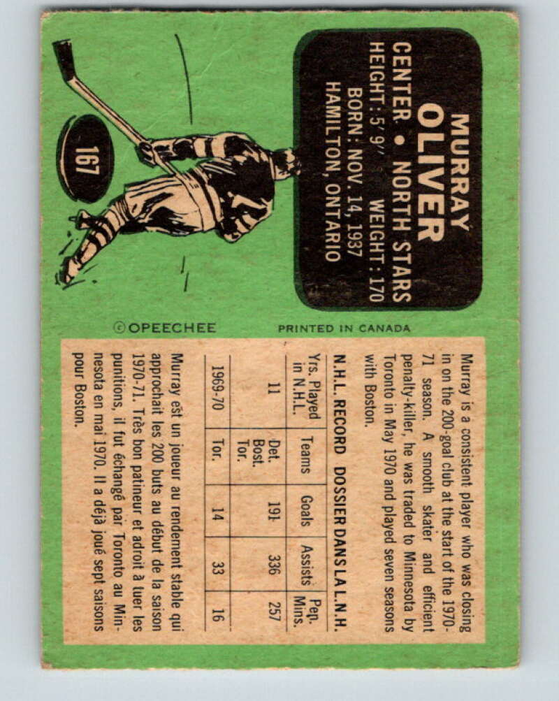 1970-71 O-Pee-Chee #167 Murray Oliver Minnesota North Stars V2823