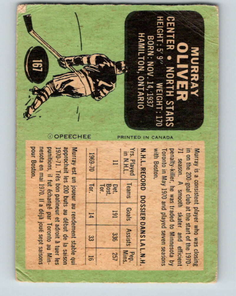 1970-71 O-Pee-Chee #167 Murray Oliver Minnesota North Stars V2824