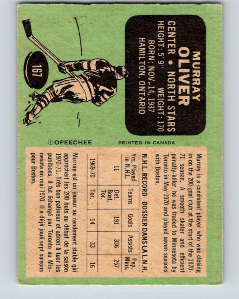1970-71 O-Pee-Chee #167 Murray Oliver Minnesota North Stars V2826