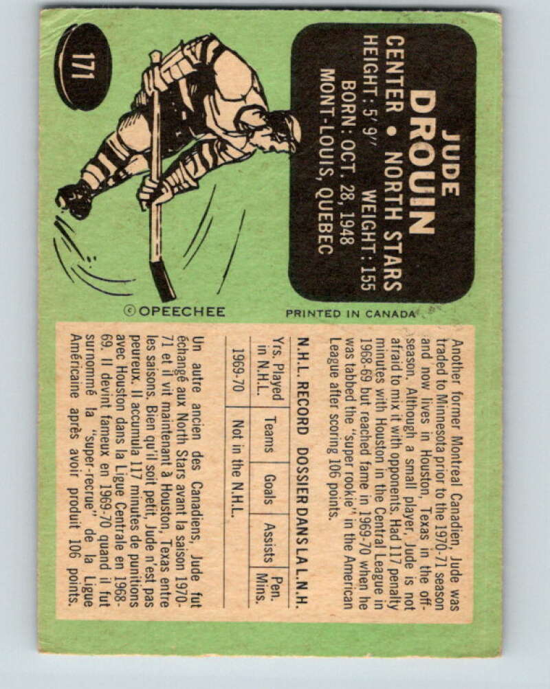 1970-71 O-Pee-Chee #171 Jude Drouin RC Rookie Minnesota North Stars V2838