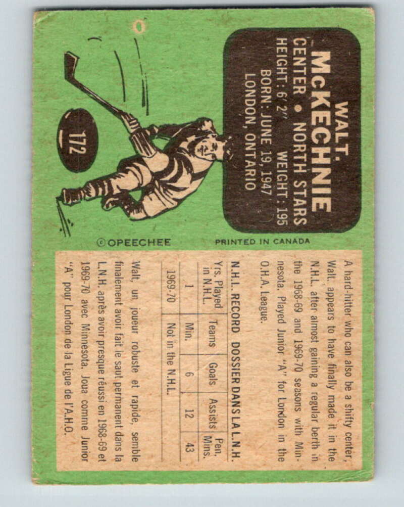 1970-71 O-Pee-Chee #172 Walt McKechnie RC Rookie North Stars V2839