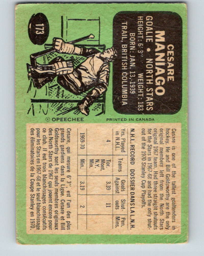 1970-71 O-Pee-Chee #173 Cesare Maniago Minnesota North Stars V2840