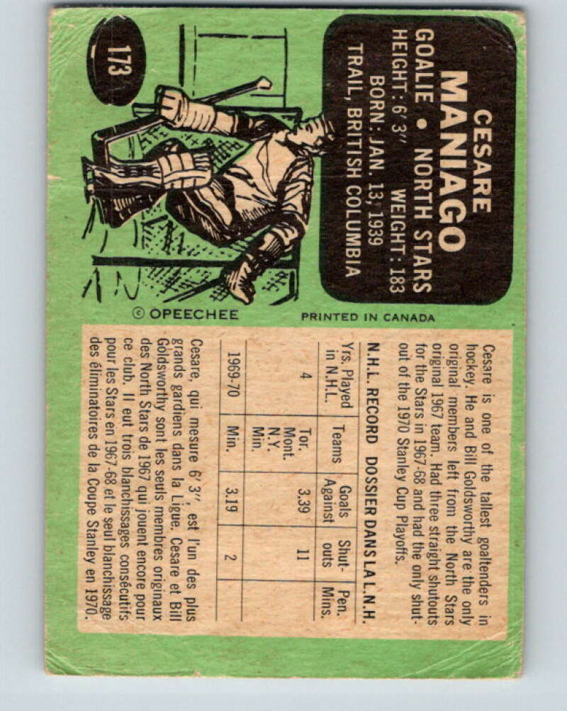 1970-71 O-Pee-Chee #173 Cesare Maniago Minnesota North Stars V2841