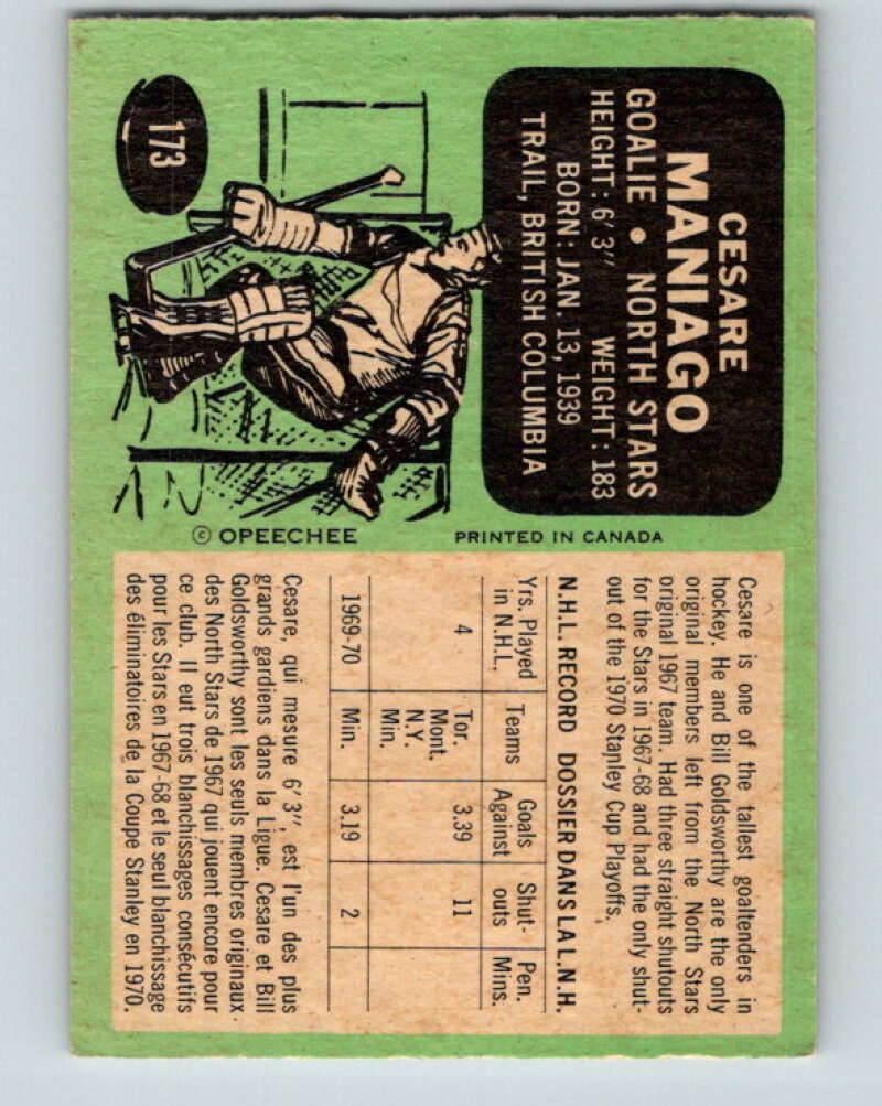 1970-71 O-Pee-Chee #173 Cesare Maniago Minnesota North Stars V2842