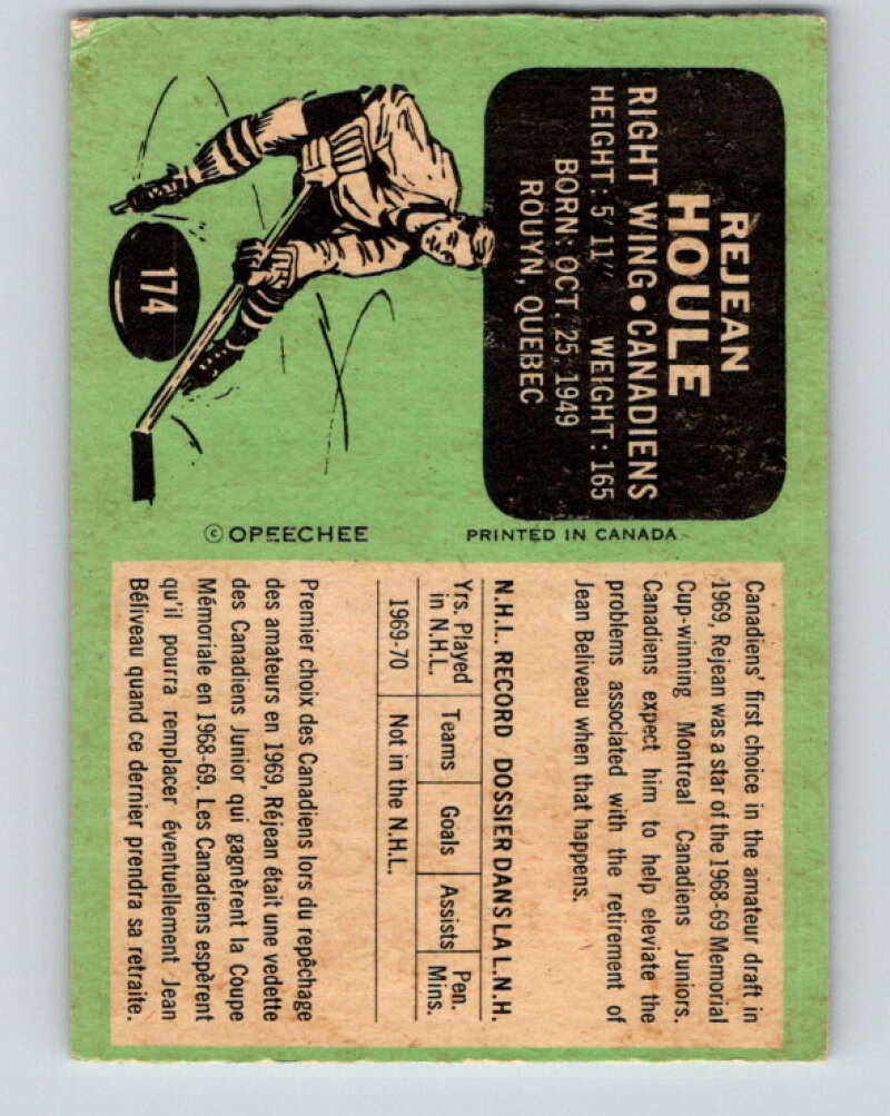 1970-71 O-Pee-Chee #174 Rejean Houle RC Rookie Montreal Canadiens V2844