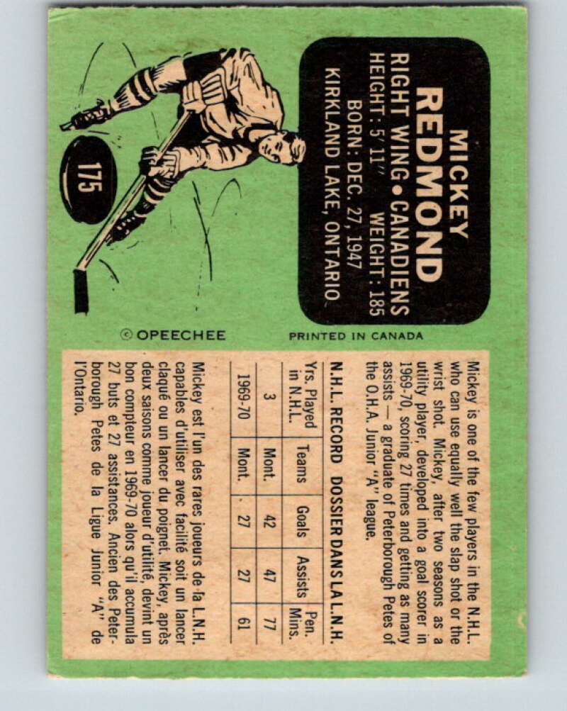1970-71 O-Pee-Chee #175 Mickey Redmond Montreal Canadiens V2846
