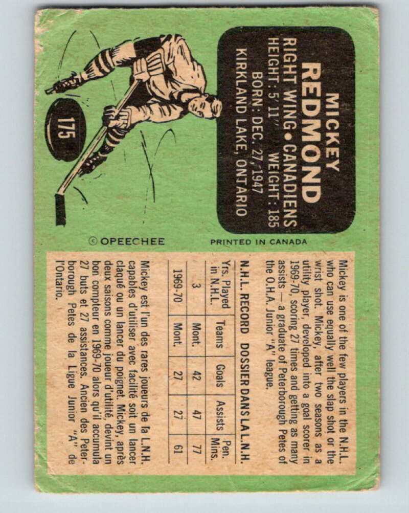 1970-71 O-Pee-Chee #175 Mickey Redmond Montreal Canadiens V2847