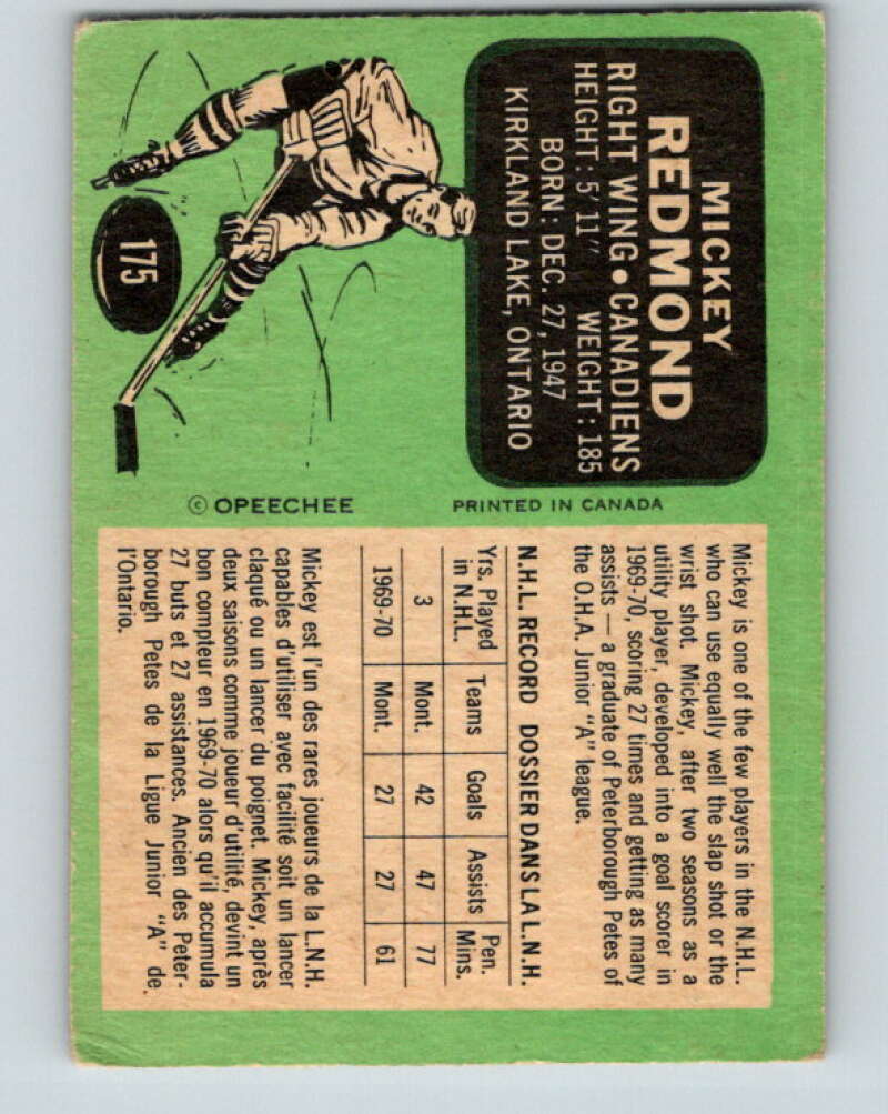 1970-71 O-Pee-Chee #175 Mickey Redmond Montreal Canadiens V2848