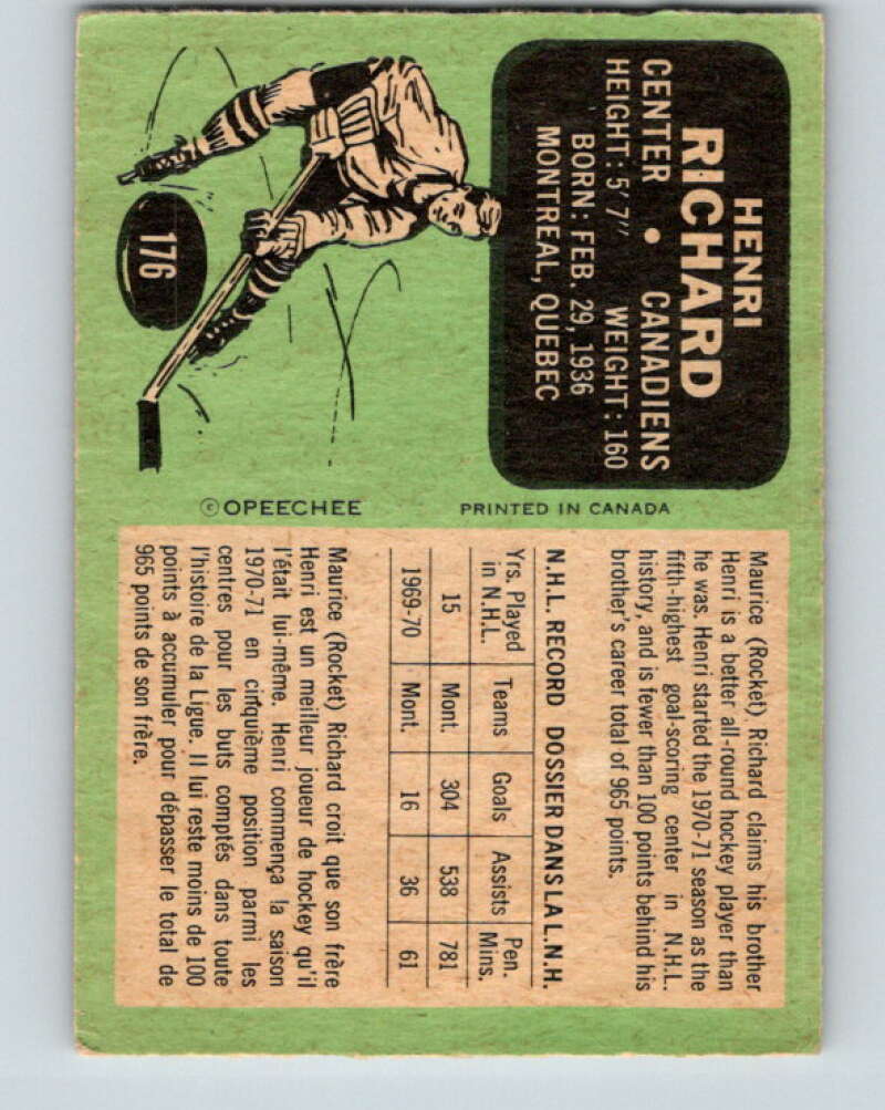 1970-71 O-Pee-Chee #176 Henri Richard Montreal Canadiens V2849